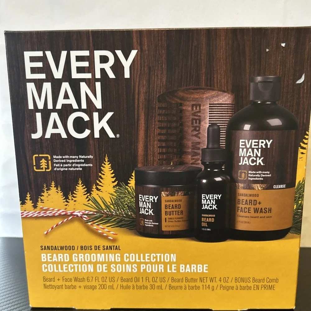 Every Man Jack Sandalwood Beard Grooming Set Beard and‎ Face Wash Beard Oil Comb